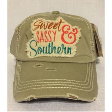 Sweet Sassy Southern Embroidered Woman Factory Distressed Baseball Cap Khaki Hat  eb-77266350